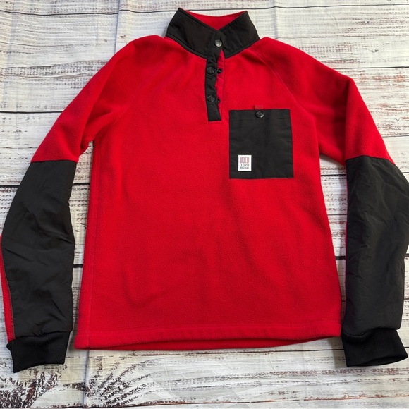 Topo Designs Womens Pullover Quarter Snap Fleece Polartec Jacket Red Black XS - Picture 1 of 6